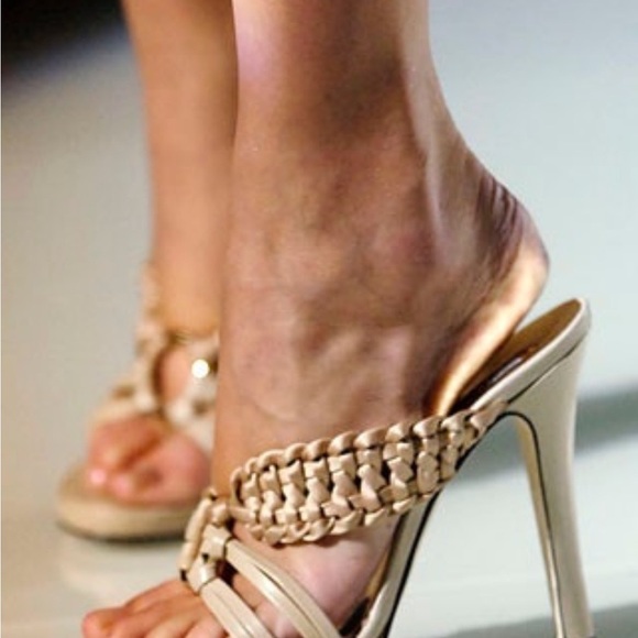Versace Beige RARE Runway High Heeled Sandals 37.5 - Picture 8 of 8